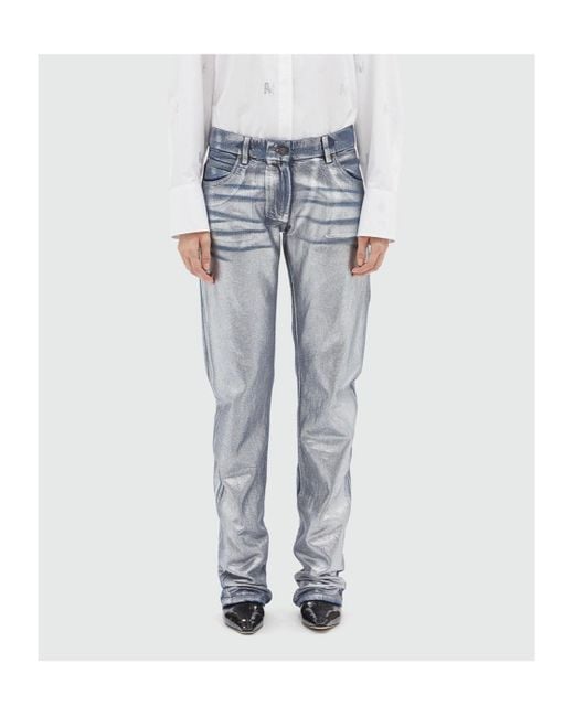 MSGM Blue Metallic-Finish Straight Jeans