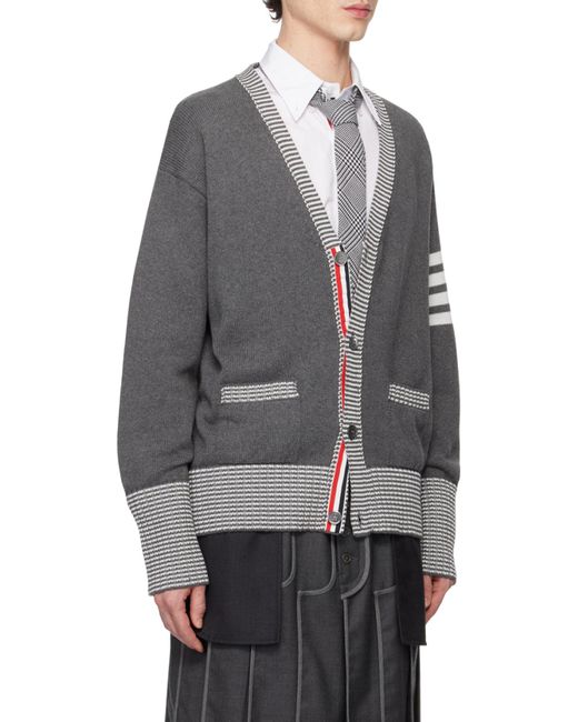 Thom Browne Gray Bar Striped Knit Cardigan for men