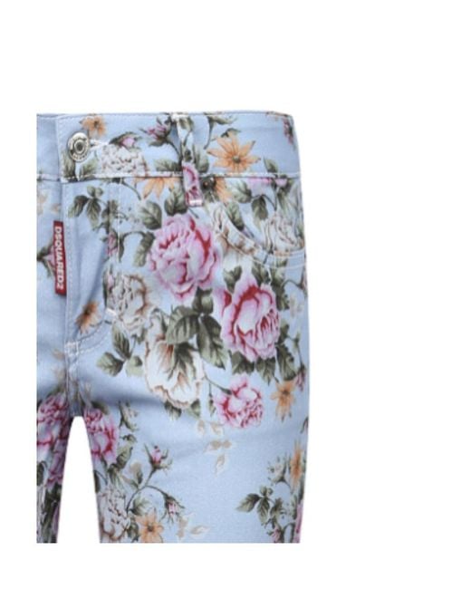 DSquared² Blue Floral Print Cropped Trousers