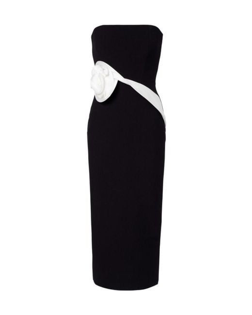Roland Mouret Black Floral-Applique Crepe Midi Dress
