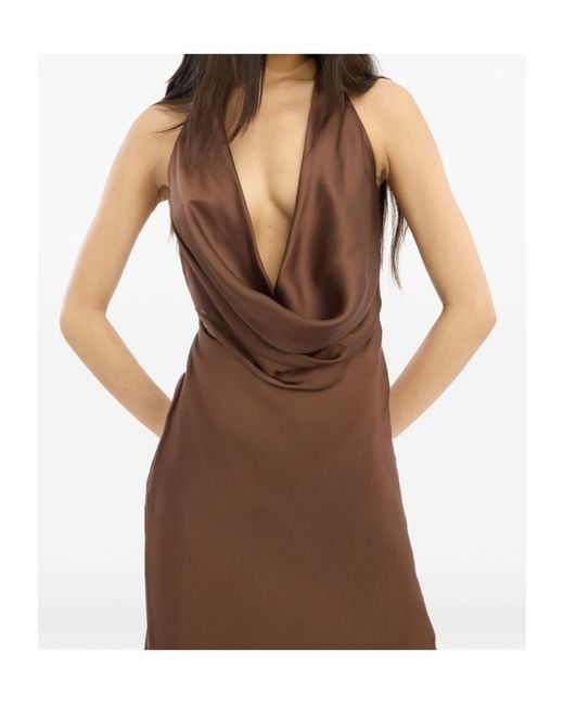 ROTATE BIRGER CHRISTENSEN Brown Chiffon Halter Dress