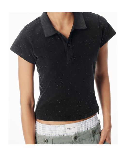 Alexander Wang Black Crystal-Embellished Polo Shirt