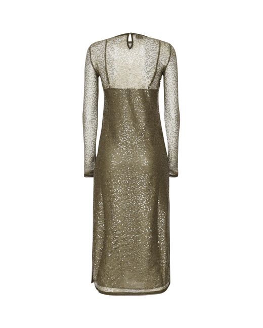 Pinko Natural Sequinned Long-Sleeve Maxi Dress