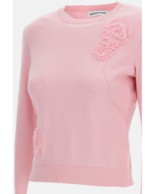 Self-Portrait Pink Flower Knit Jumper