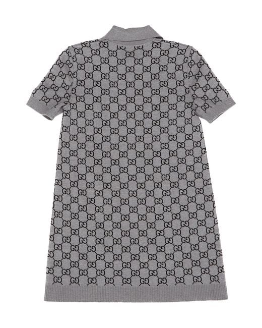 Gucci Gray Allover Gg Patterned Short-Sleeved Polo Dress