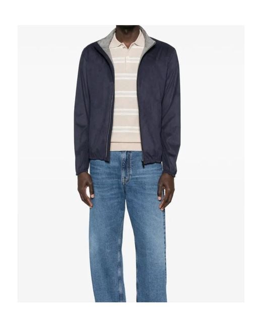 Herno Blue Long-Sleeved Zip-Up Coat for men