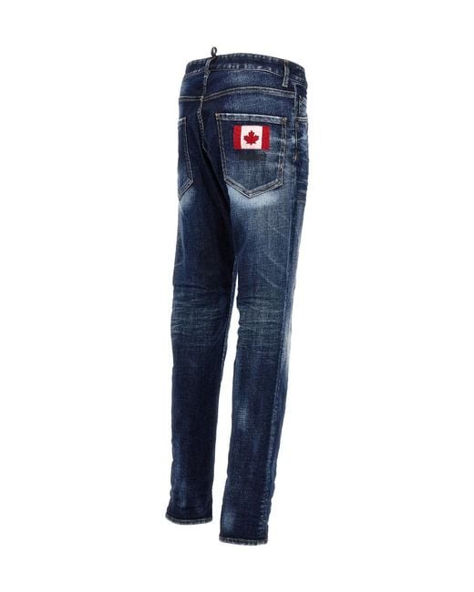 DSquared² Blue Logo Patch Distressed Slim Fit Jeans for men