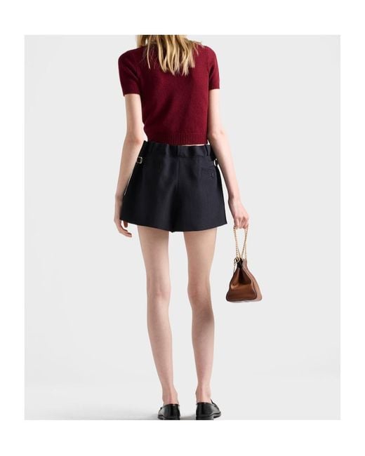 Prada Blue Pleated Buttoned Shorts