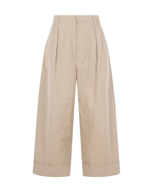 Brunello Cucinelli Natural Pleated Wide-Leg Trousers