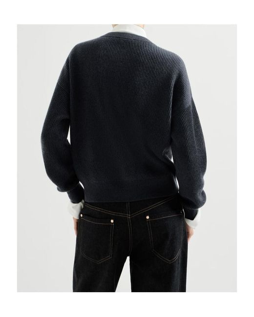 Brunello Cucinelli Blue Sparkling Cashmere English Rib Cardigan