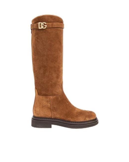 Dolce & Gabbana Brown Logo Plaque Boots