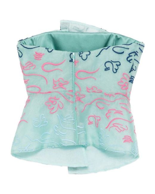 Emporio Armani Blue Embroidered Strapless Top