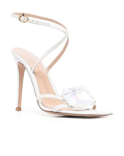 Gianvito Rossi White Crystal Strappy Sandals