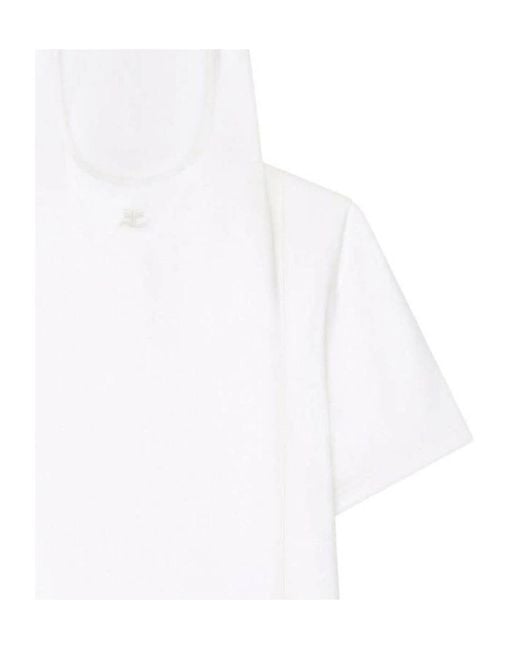 Courreges White Courrèges Logo Embroidered Hooded T-Shirt