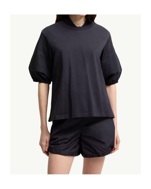 Moncler Blue Puff Sleeve Detailed Crewneck Top