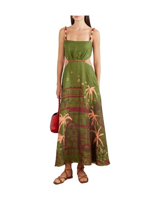 Johanna Ortiz Green Lightweight Linen Dress