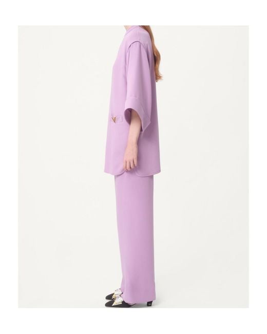 Valentino Purple Logo Plaque Three-Quarter-Sleeved Blouse