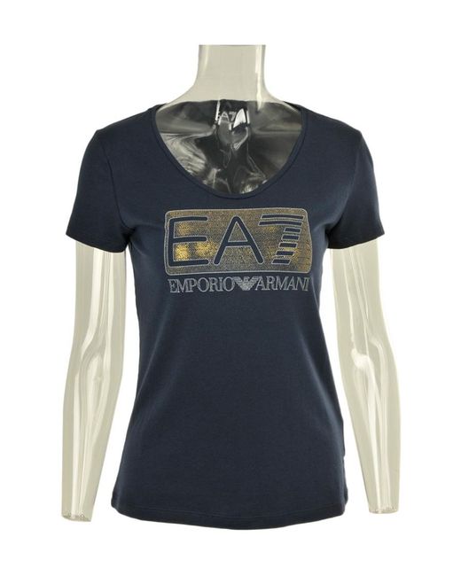 EA7 Blue Item O-Neck Short-Sleeved T-Shirt