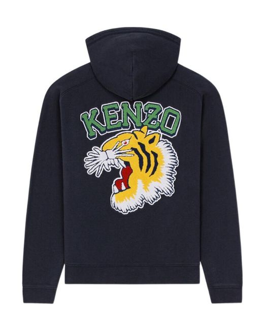 KENZO Blue Logo Tiger Patch Hoodie for men