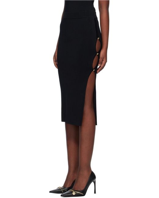 Versace Jeans Black Couture Decorative-Button Knitted Midi Skirt