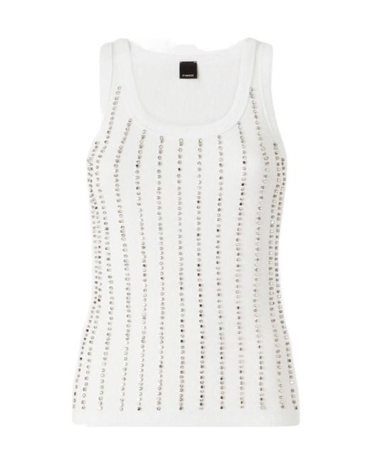 Pinko White Sleeveless Embellished Top