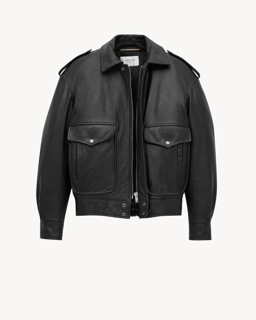 Saint Laurent Gray Oversized Button Detailed Jacket