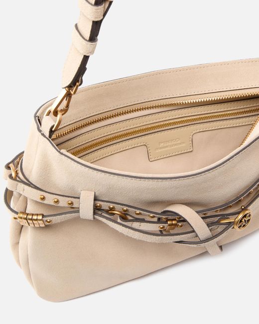 Pinko Natural Logo-Plaque Stud Shoulder Bag