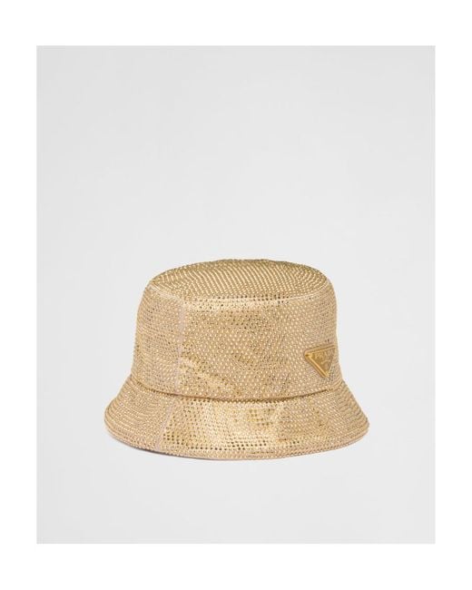 Prada Natural Satin Bucket Hat With Crystals