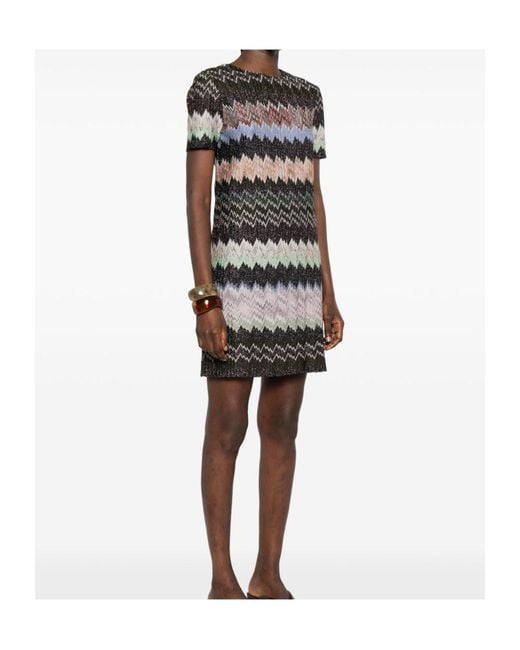 Missoni Gray Short Dress Zigzag Knit Round Neckline