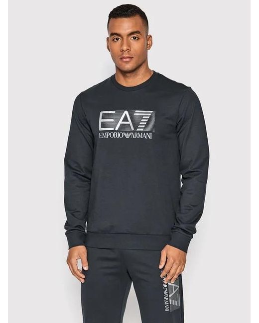 EA7 Blue Round-Necked Logo Sweater for men