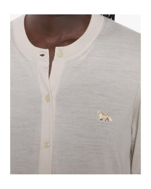 Maison Kitsuné White Maison Kitsuné Baby Fox Embroidered Knitted Cardigan