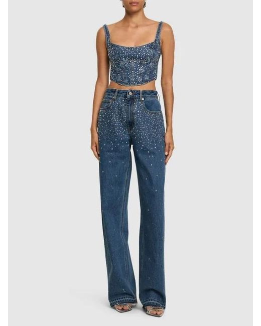 Alessandra Rich Blue Crystal Decorated Denim Sling