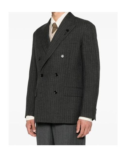 Lardini Black Pinstripe-Pattern Double-Breasted Blazer for men