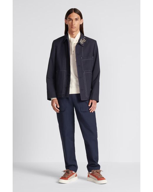 Dior Blue Homme Collared Button-Up Jacket for men