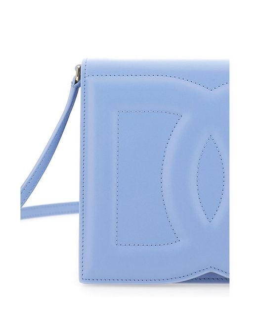 Dolce & Gabbana Blue Logo Embossed Foldover Top Crossbody Bag