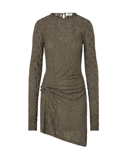 Liu Jo Gray Short Lace Embellished Dress