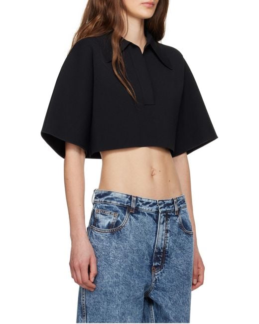 Alaïa Blue Alaïa Short-Sleeved Cropped Polo Top