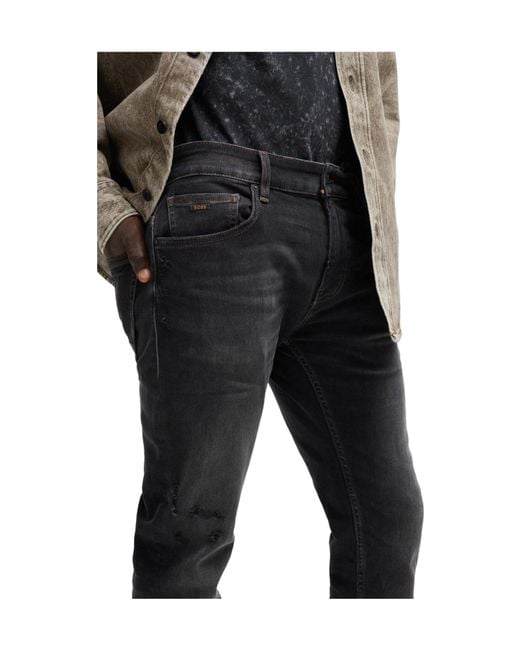 Boss Black Washed Distressed Jeans for men