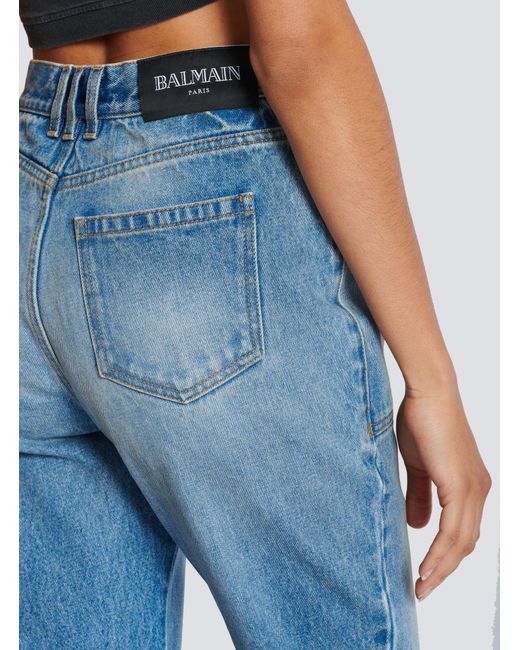 Balmain Blue High-Waisted Flared Denim Jeans