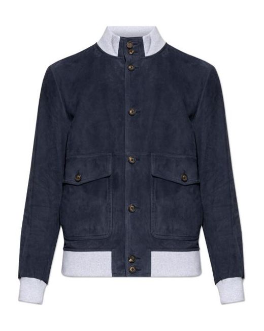 Eleventy Blue Flap Pocket Leather Jacket for men