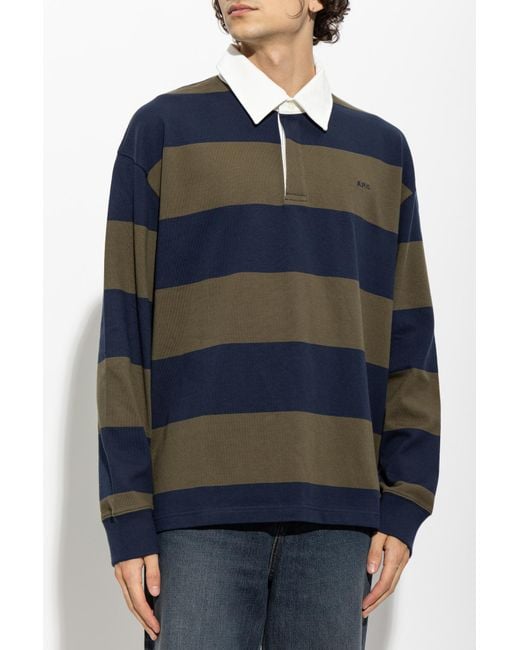 A.P.C. Blue Striped Long Sleeve Polo Shirt for men