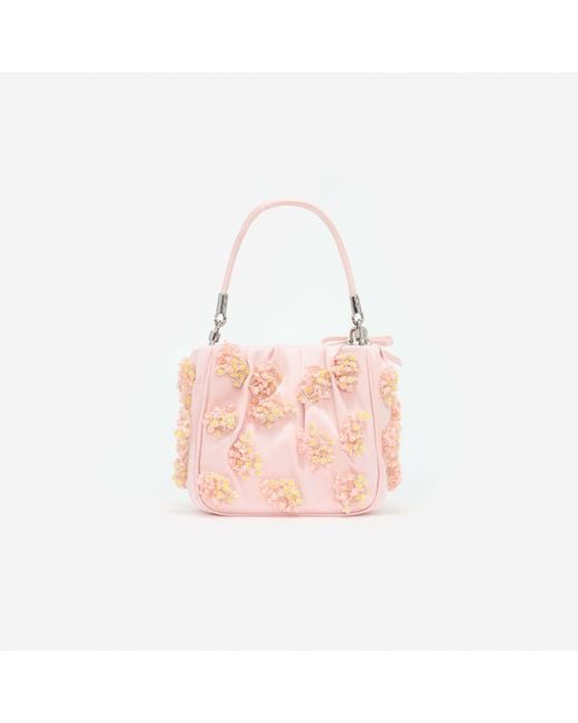 Self-Portrait Pink Satin Floral Beaded Tote Bag