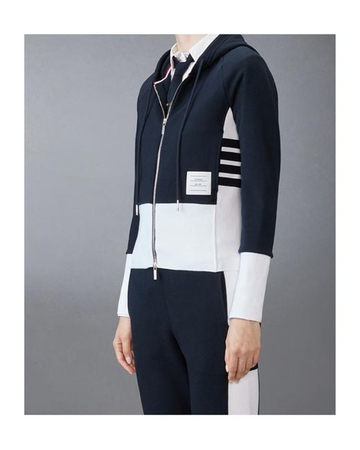 Thom Browne Blue Logo Patch Zipped Hoodie