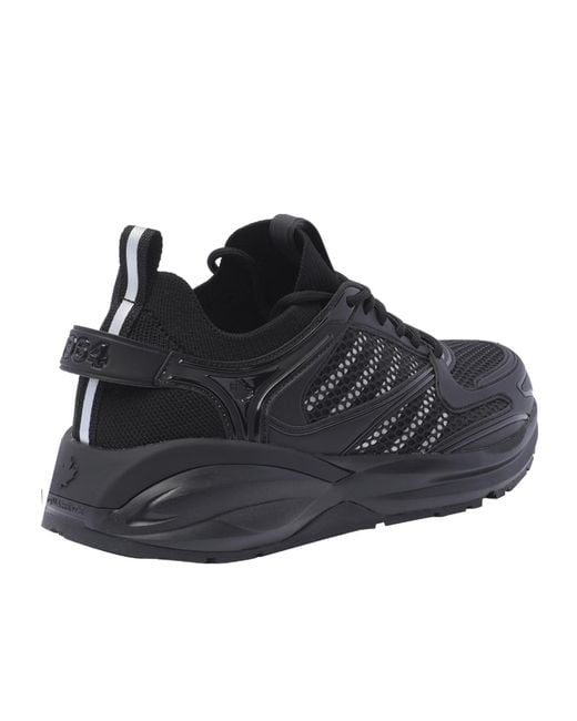DSquared² Black Dash Panelled Mesh Lace-Up Sneakers for men