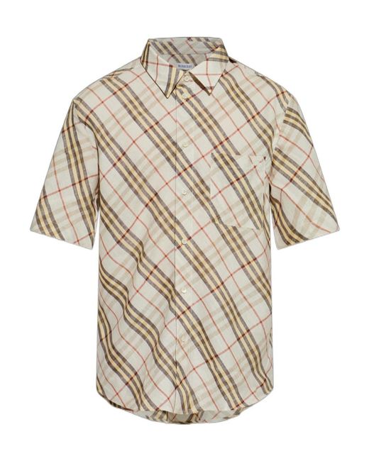 Burberry White Roland Checked Short Sleeve Shirt for men
