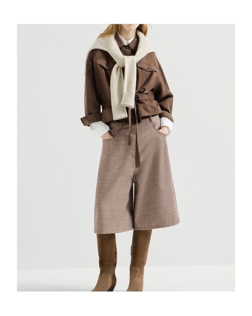 Brunello Cucinelli Brown Monili Houndstooth Wool Shorts
