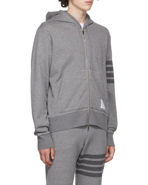 Thom Browne Gray Tonal-Bar Hooded Jacket for men