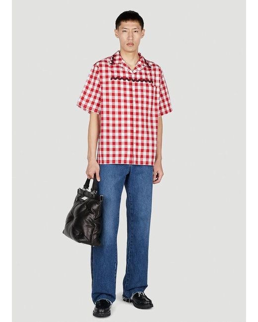 Prada Red Lapel Short-Sleeved Shirt for men