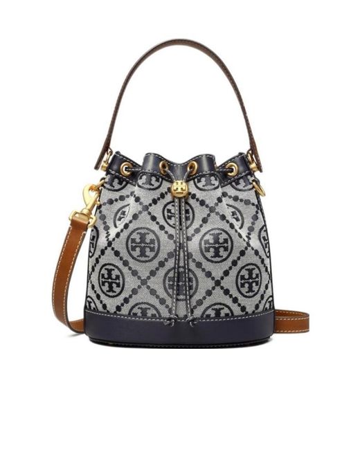 Tory Burch Gray T Monogram Jacquard Bucket Bag