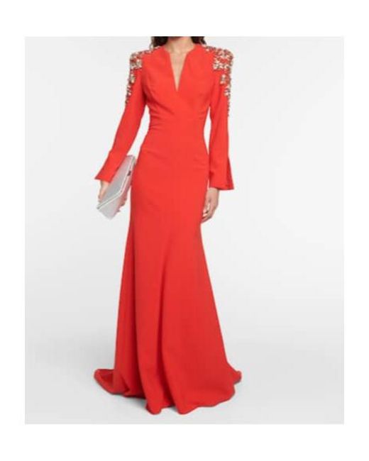 Jenny Packham Red V-Neck Crepe Dress